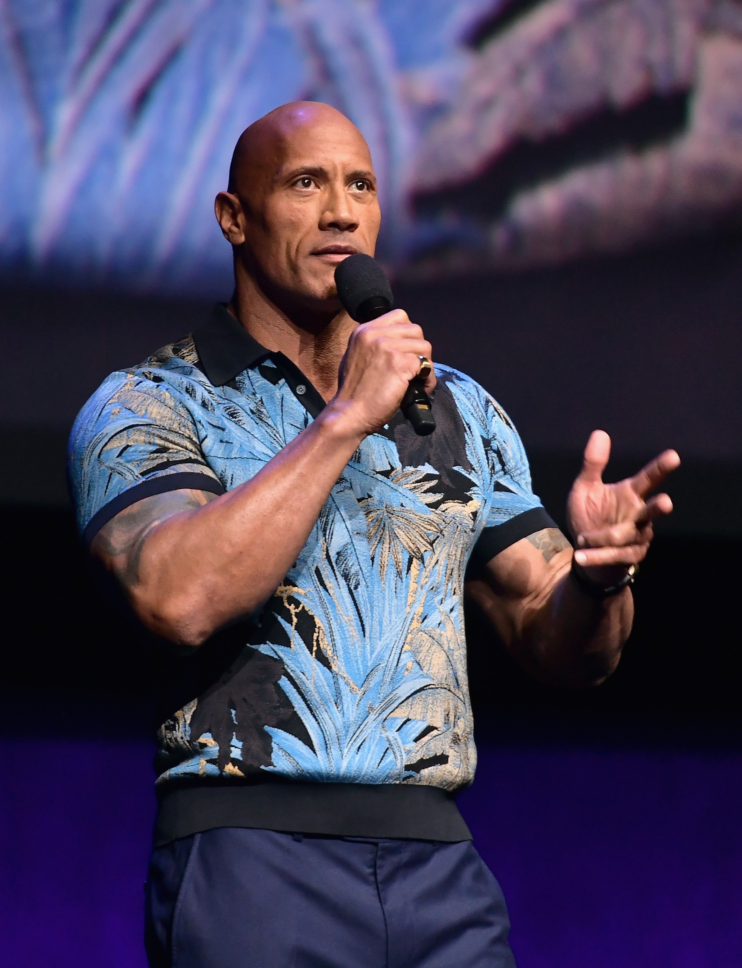 Dwayne Johnson speaks onstage at CinemaCon 2019 at The Colosseum at Caesars Palace, on April 3, 2019 in Las Vegas, Nevada. | Source: Getty Images.