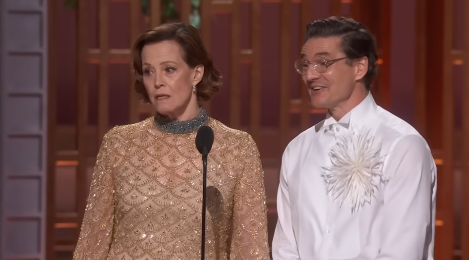 Sigourney Weaver and Pedro Pascal presenting the Best Production Design award at the 98th Academy Awards on March 15, 2026 | Source: YouTube/Star Wars