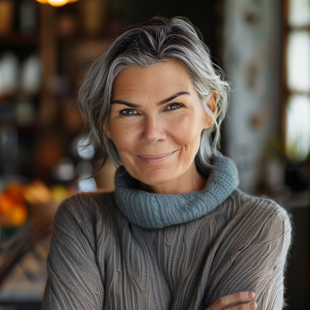 Mature woman smiling with her arms crossed | Source: Midjourney