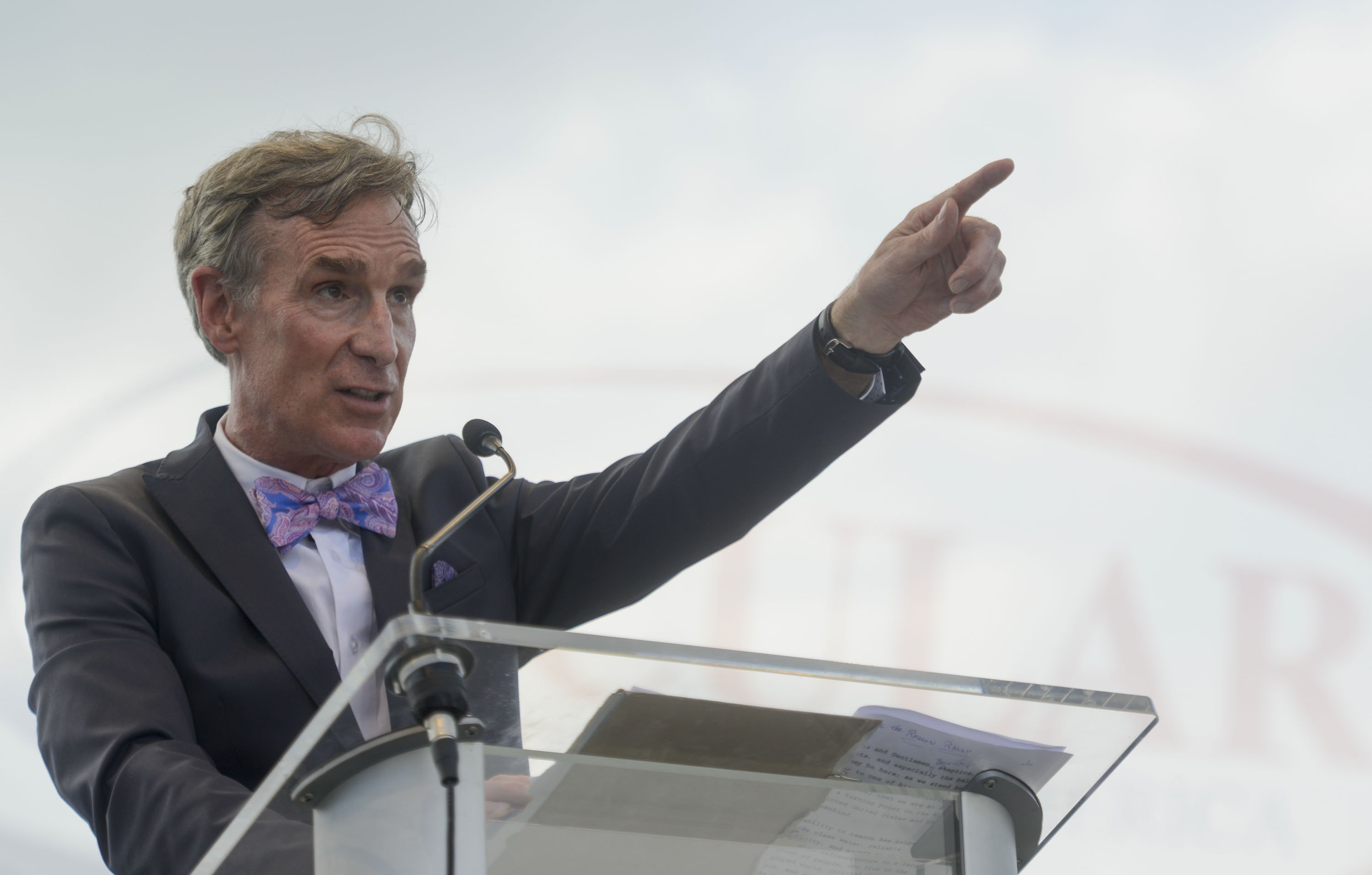 Comedian Bill Nye speaks during the Reason Rally at the Lincoln Memorial on June 4, 2016 in Washington, DC.  |  Source: Getty Images 