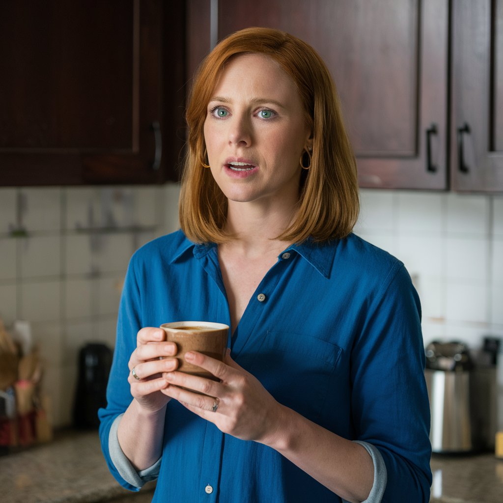 A woman holding a cup of coffee, asking a question | Source: Midjourney