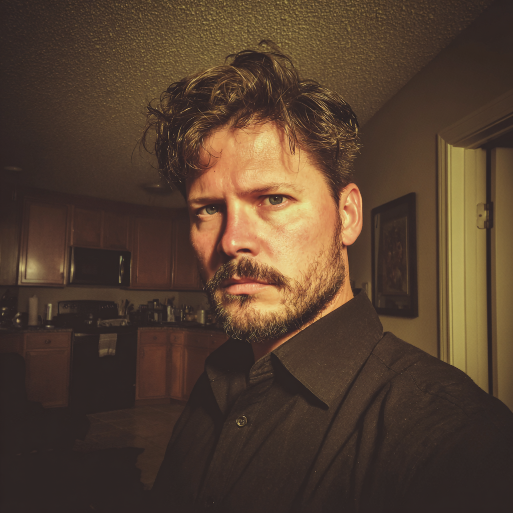A frowning man wearing a black formal shirt | Source: Midjourney