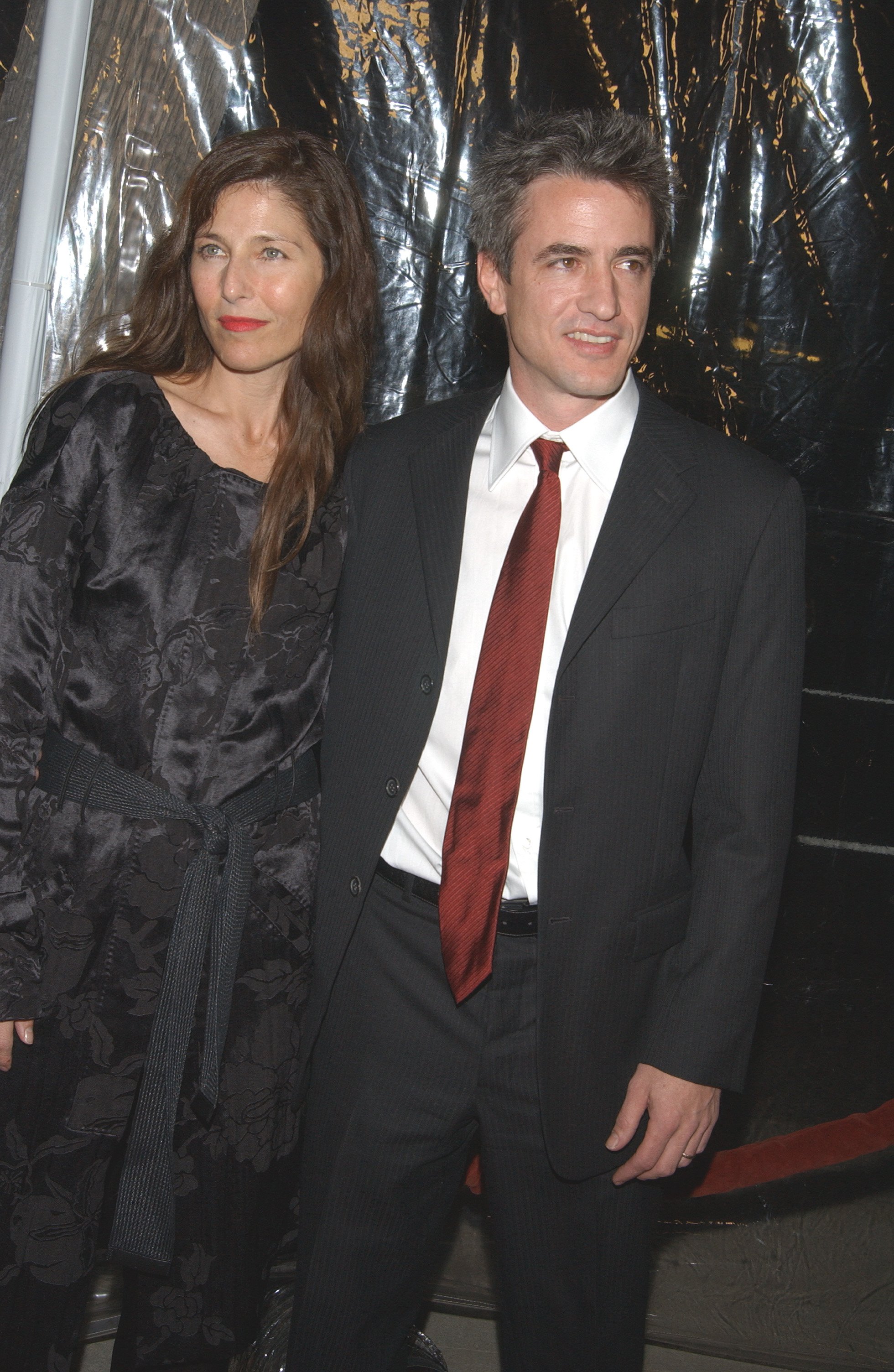 Dermot Mulroney and wife Catherine Keener arriving at the premiere of 'About Schmidt'. | Source: Getty Images