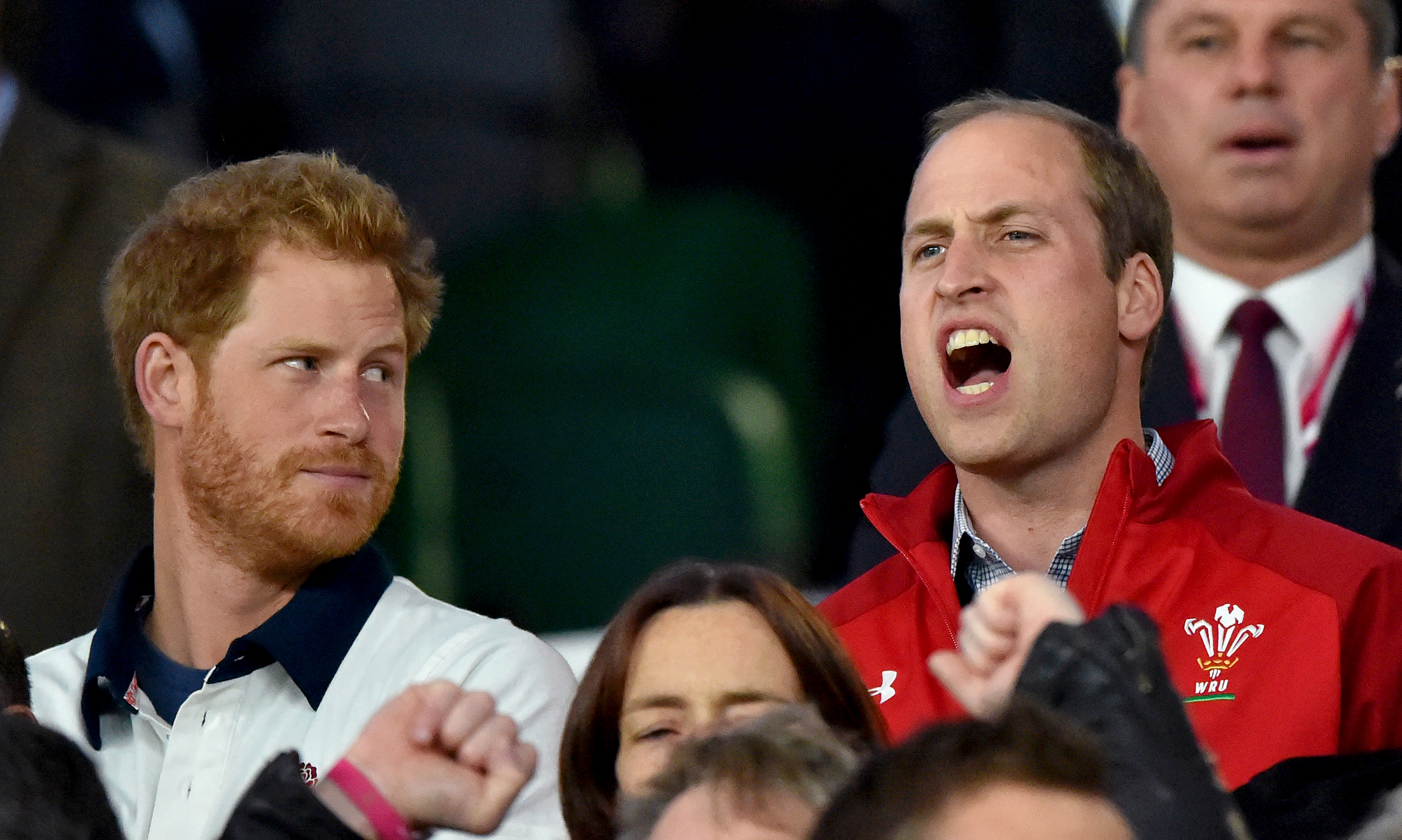 Prince Harry and Prince William, Duke of Cambridge attend the England v Wales match during the Rugby World Cup 2015 on September 26, 2015 in London, England | Source: Getty Images