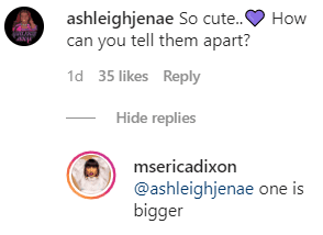 One Instagram follower's question to reality star Erica Dixon, who replied that one of her twins is bigger than the other. | Photo: instagram.com/msericadixon
