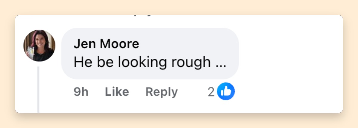 A netizen's reaction to seeing the bodycam footage of Tiger Woods' DUI arrest, posted on April 2, 2026. | Source: Facebook/Page Six