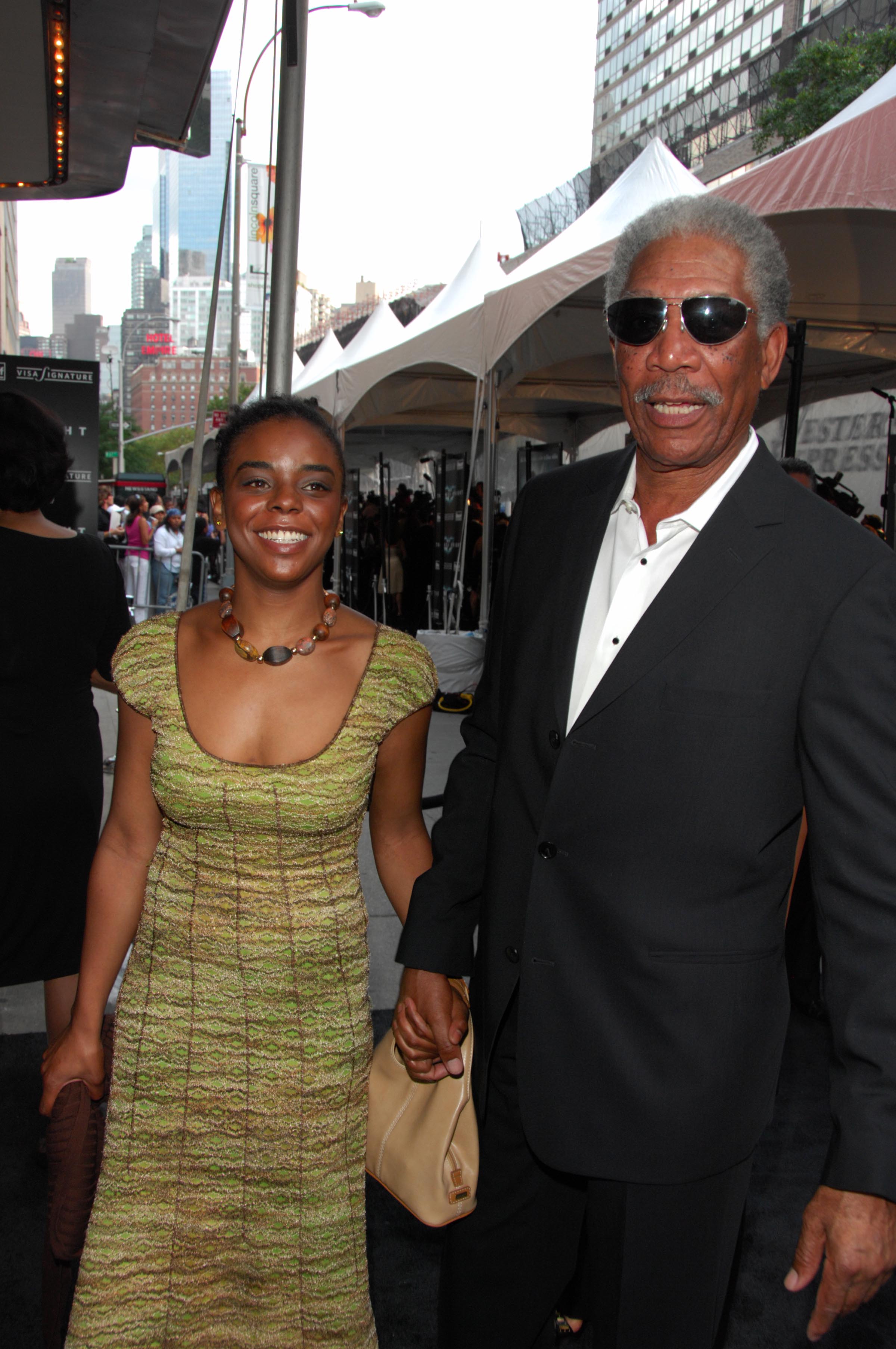 E'Dena Hines and Morgan Freeman at the premiere of "The Dark Knight" at AMC Loews Lincoln Center on July 14, 2008 in New York City | Source: Getty Images