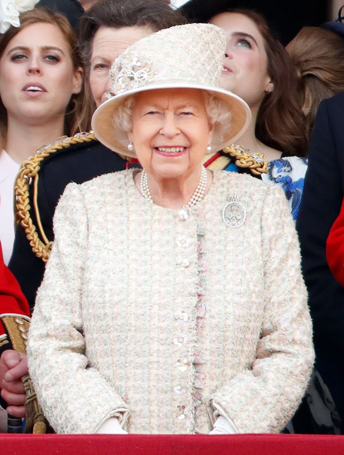 Queen Elizabeth II watches a flypast from the balcony of Buckingham Palace during Trooping The Colour, the Queen's annual birthday parade, on June 8, 2019 in London, England | Photo: Getty Images  
