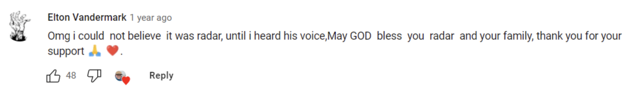 A comment left on a YouTube video of Gary Burghoff talking about the California Fires in 2019 | Source: youtube.com/@JordanBurghoff