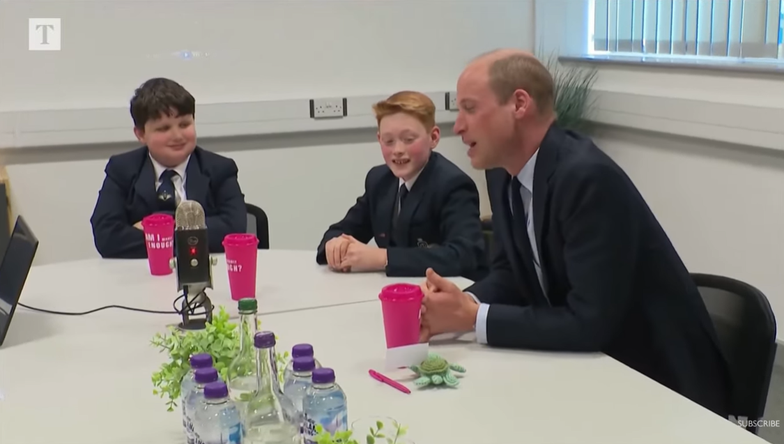 Prince William engages with students with his daughter, Princess Charlotte's favorite joke during the Royal visit to St. Michael's Church of England School on April 25, 2024, in Birmingham, England. | Source: YouTube.com/TheTimes
