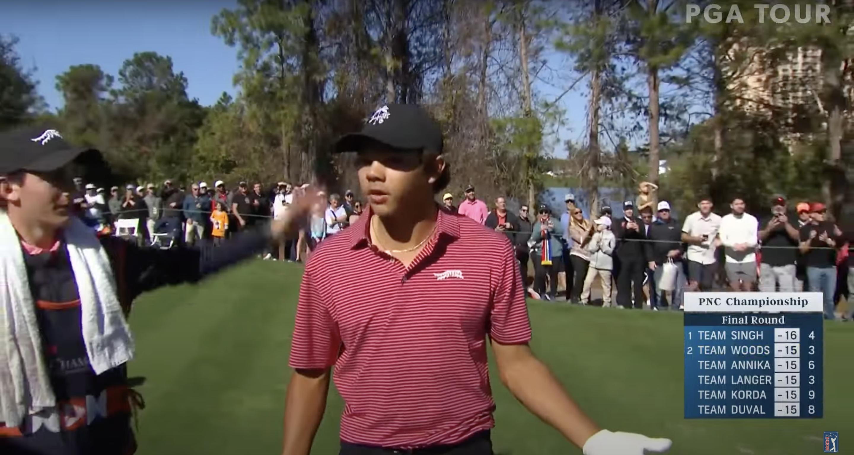 Charlie Woods at the final round of the 2024 PNC Championship in Florida, posted on December 23, 2024 | Source: YouTube.com/PGATOUR