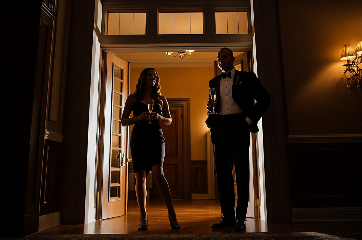 A man and woman standing in a doorway | Source: Midjourney