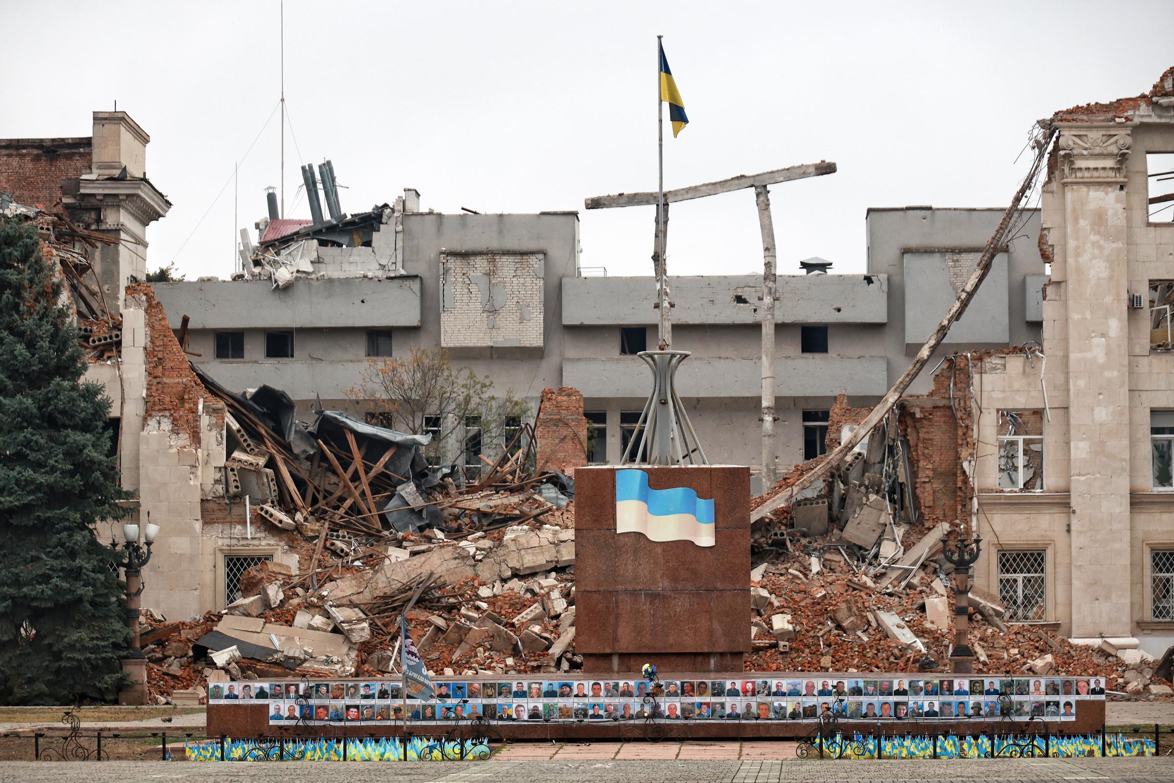 A Regional Military Administration building lies in ruins after a Russian guided bomb attack in Kherson, Ukraine, on October 2, 2025. | Source: Getty Images