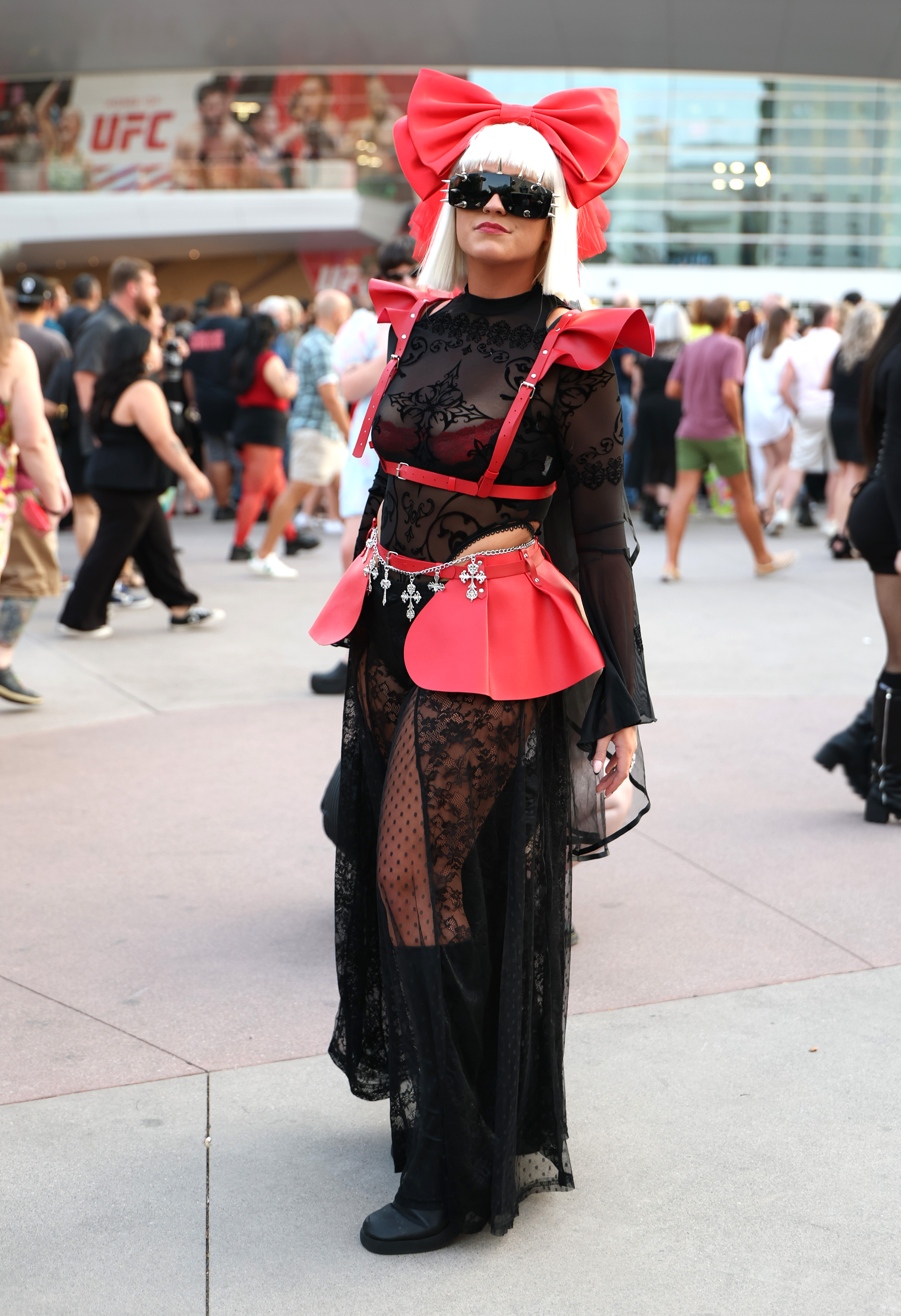 A fan among other concertgoers waiting to see Lady Gaga at her Mayhem Ball tour show in Las Vegas, Nevada on July 16, 2025. | Source: Getty Images