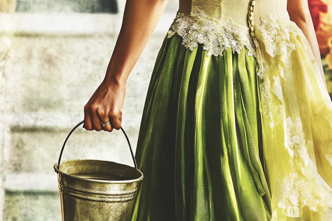 A woman carrying a bucket | Source: Midjourney