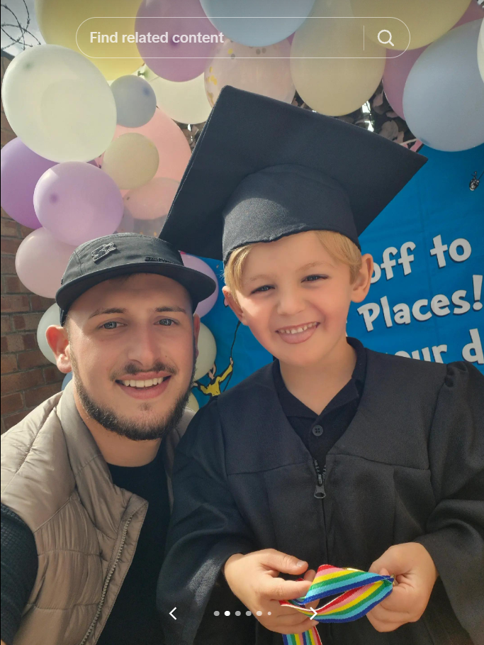 Oliver Stokes with his son, as seen in a photo posted 8 August 2025. | Source: TikTok/olliestokes29