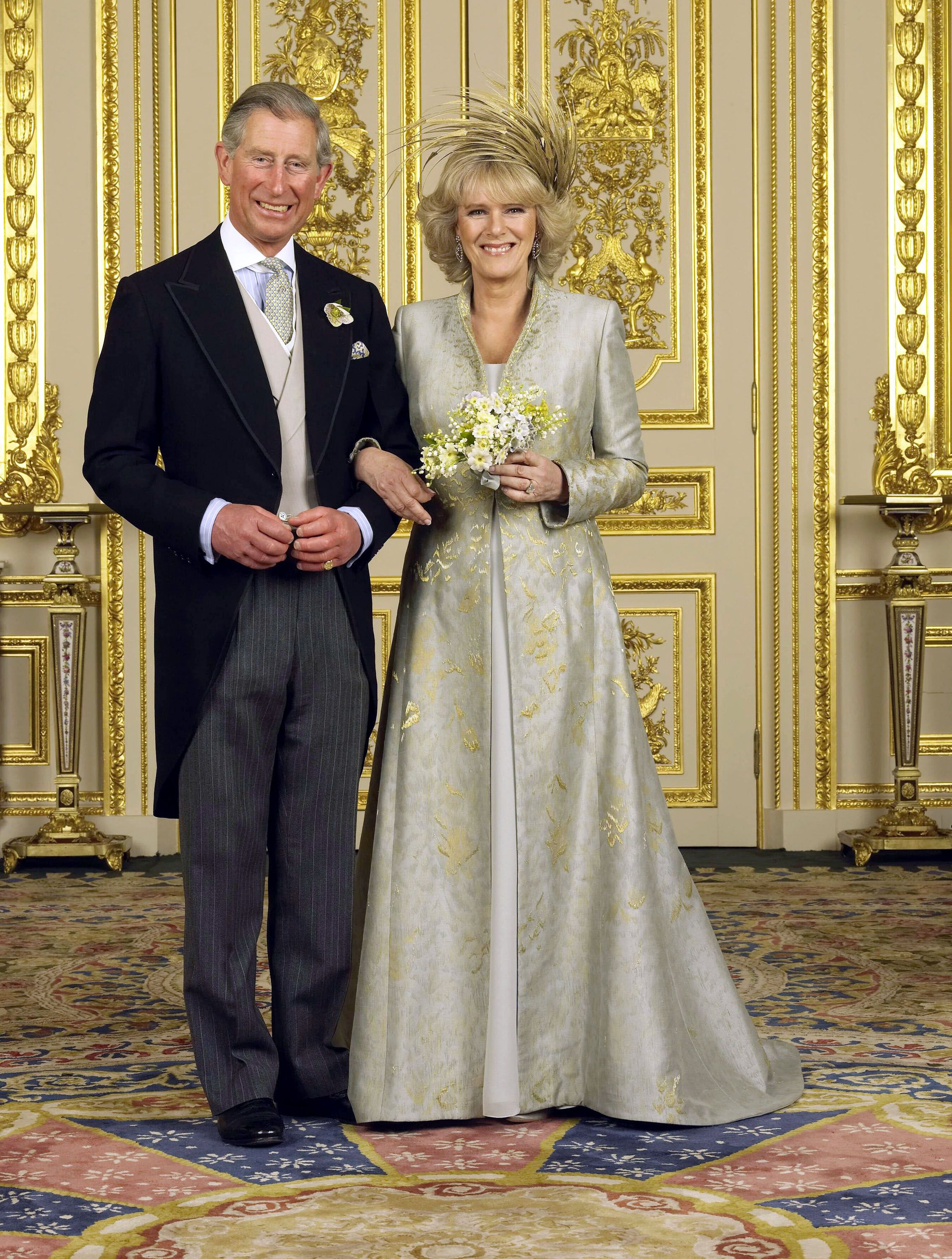 Prince Charles and Camilla Parker Bowles in the White Drawing Room at Windsor Castle Saturday April 9 2005, after their wedding ceremony. | Source: Getty Images
