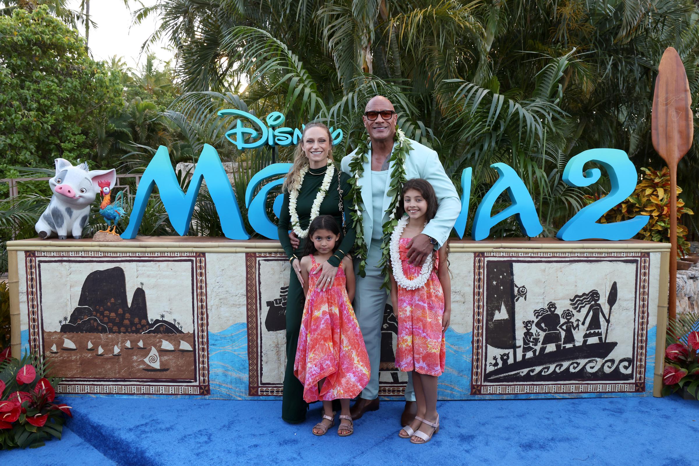 Lauren Hashian, Tiana, Dwayne, and Jasmine Johnson attend the premiere of "Moana 2" on November 21, 2024 | Source: Getty Images