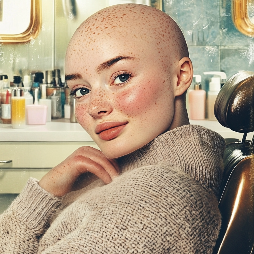 A woman smiling in a hair salon | Source: Midjourney