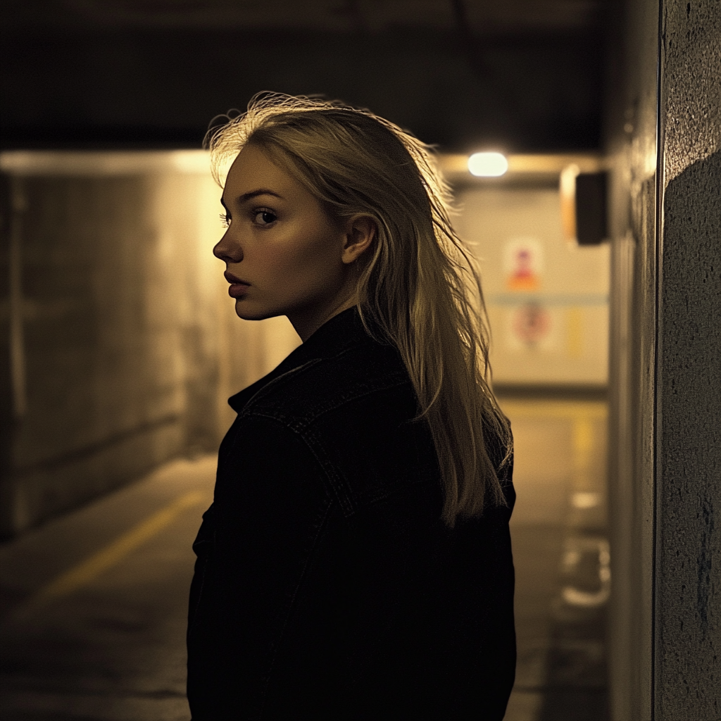 A woman in a garage | Source: Midjourney