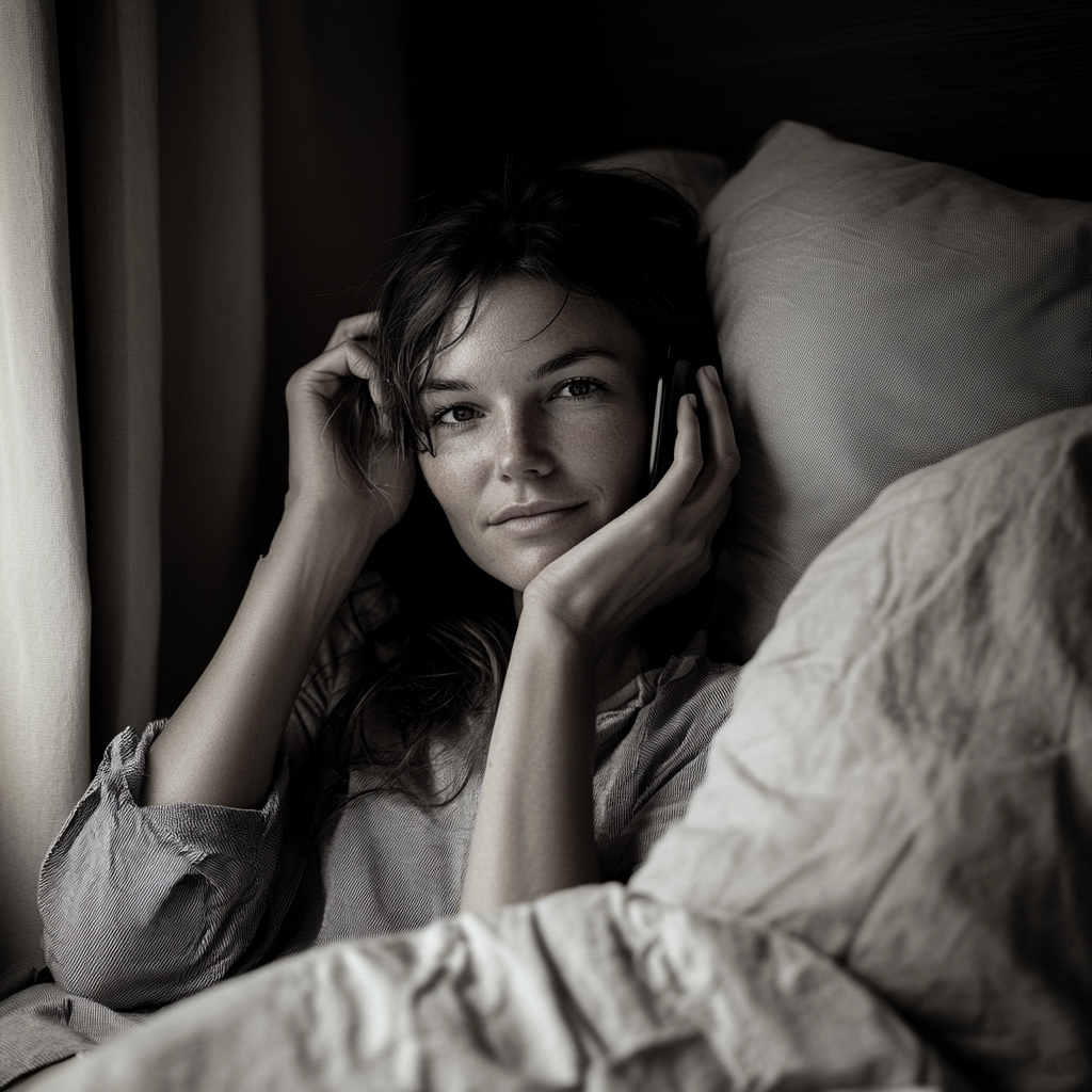 Woman in a hotel room making a phone call | Source: Midjourney