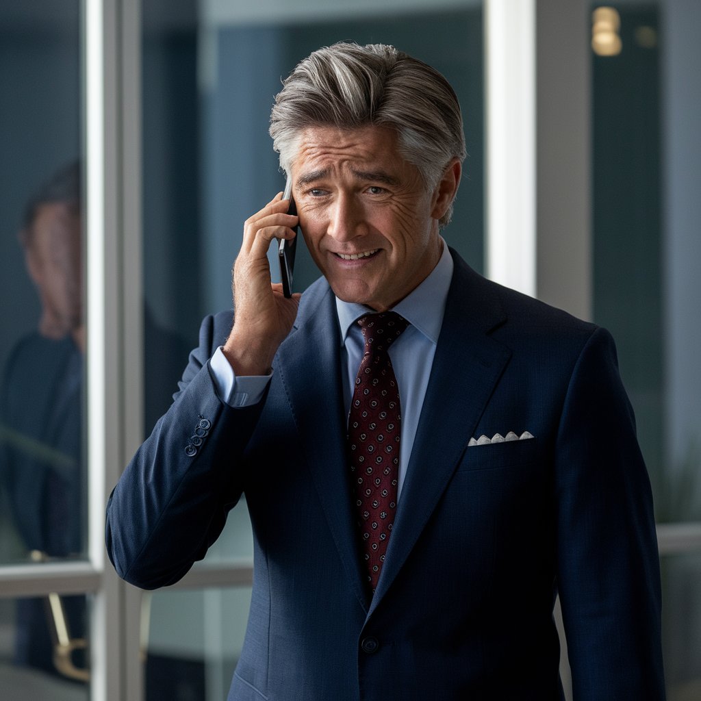 A well-dressed man in a serious telephone discussion | Source: Midjourney