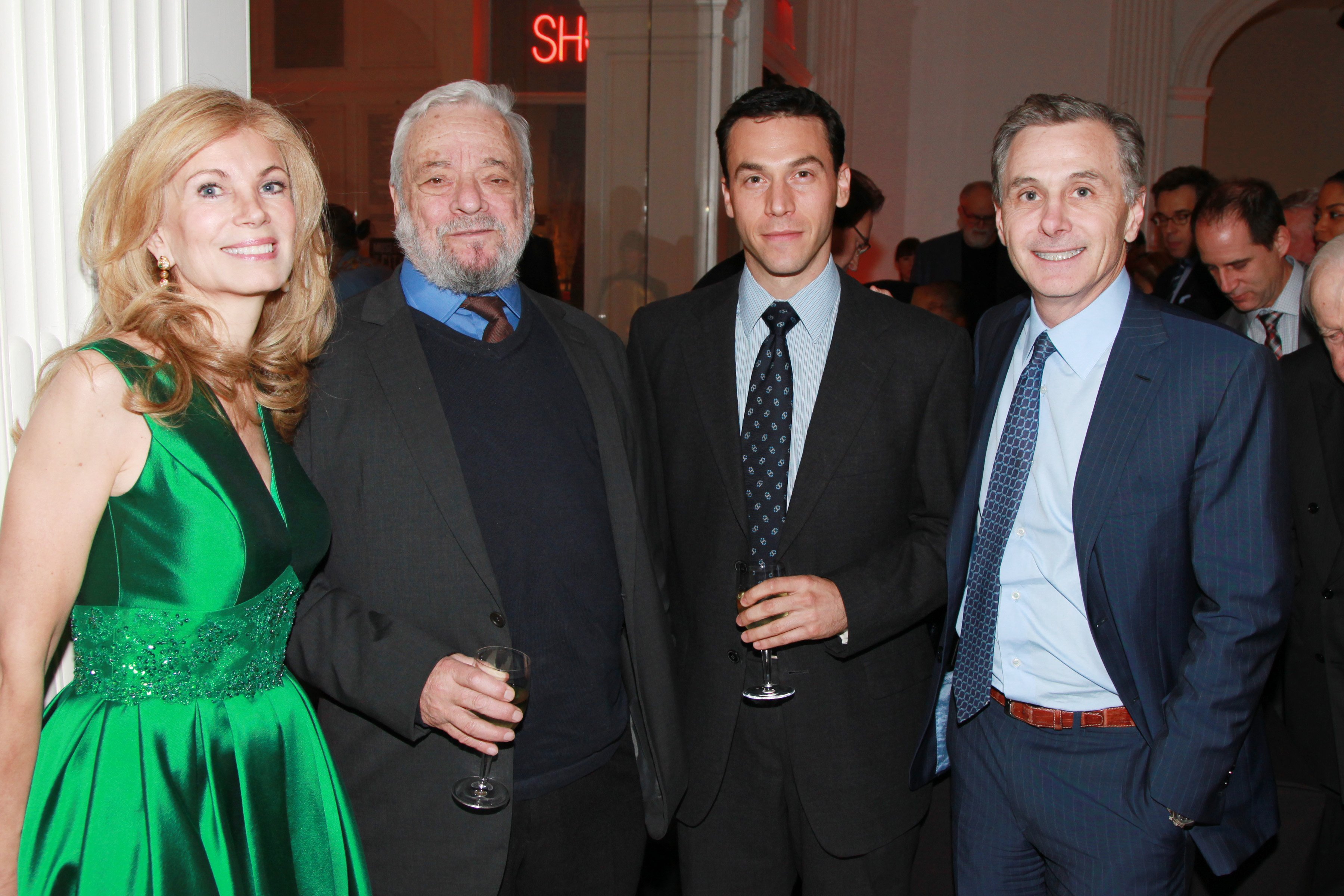 Laura Lofaro Freeman, Stephen Sondheim, Jeff Romley and James Dinan attend the Museum of the City of New York hosts CABARET! and the Presentation of the 2013 Louis Auchincloss Prize to Stephen Sondheim at the Museum of the City of New York on November 19, 2013, in New York City. | Source: Getty Images