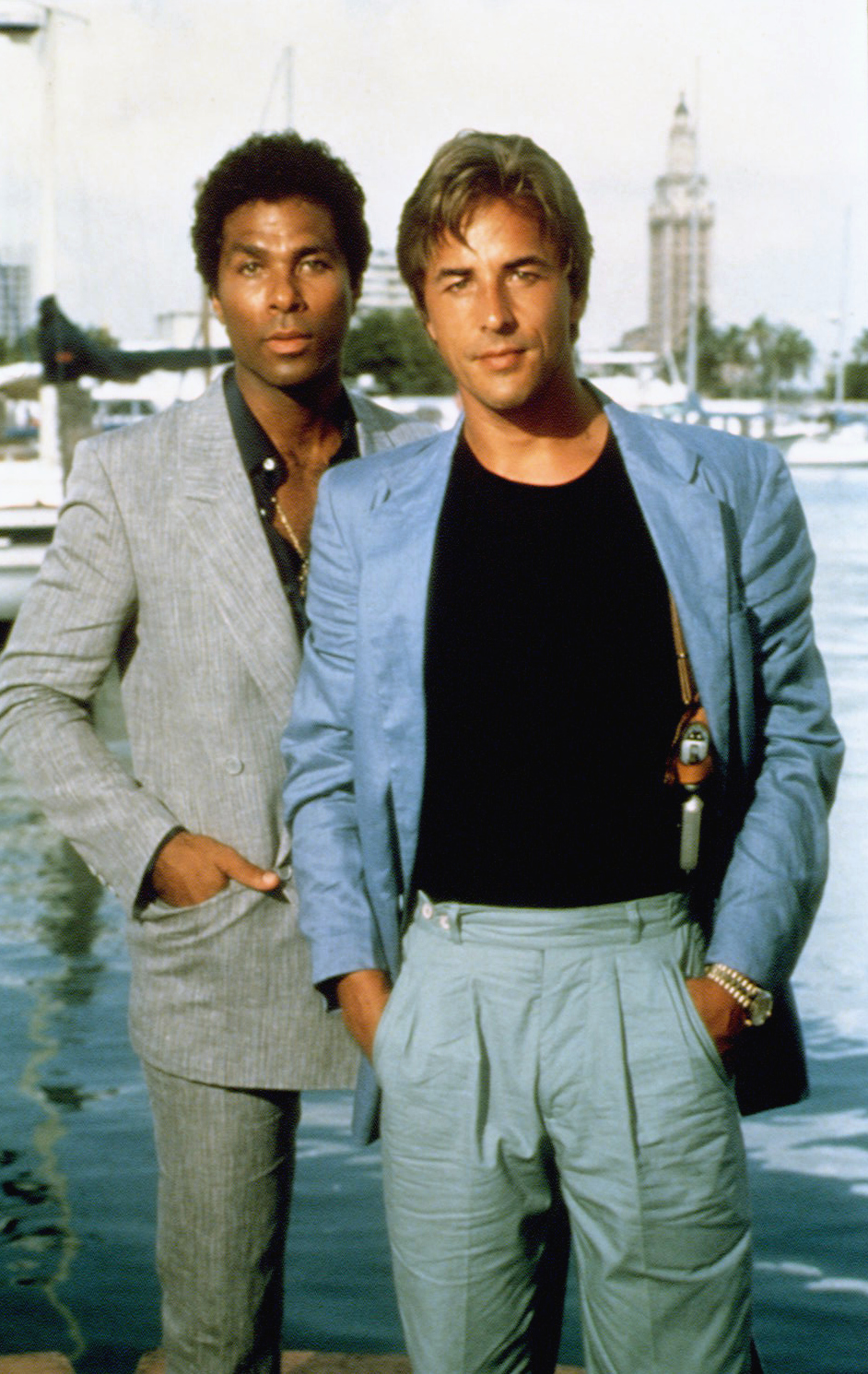 Philip Michael Thomas and Don Johnson  on "Miami Vice" in 1986 | Source: Getty Images