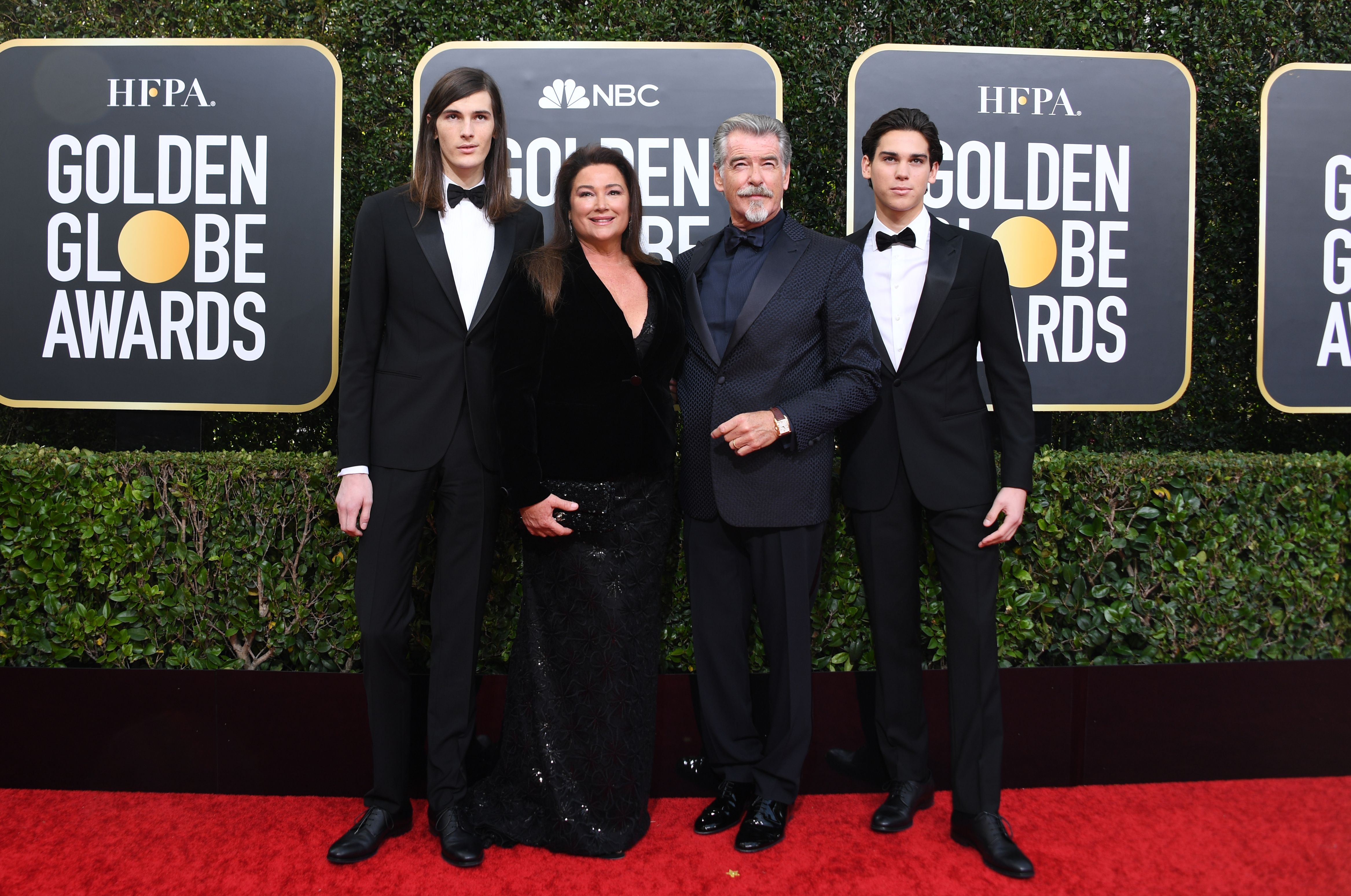 Pierce Brosnan, Keely Shaye Brosnan, and their sons Paris and Dylan arrive at the 77th annual Golden Globe Awards on January 5, 2020, in Beverly Hills, California | Source: Getty Images