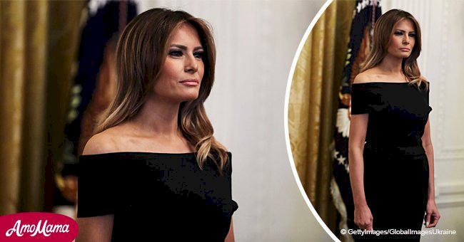 Melania Trump reveals her slim figure in an off-the-shoulder dress at a Hanukkah reception