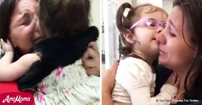 Emotional moment when blind 2-year-old baby sees her mom for the first time