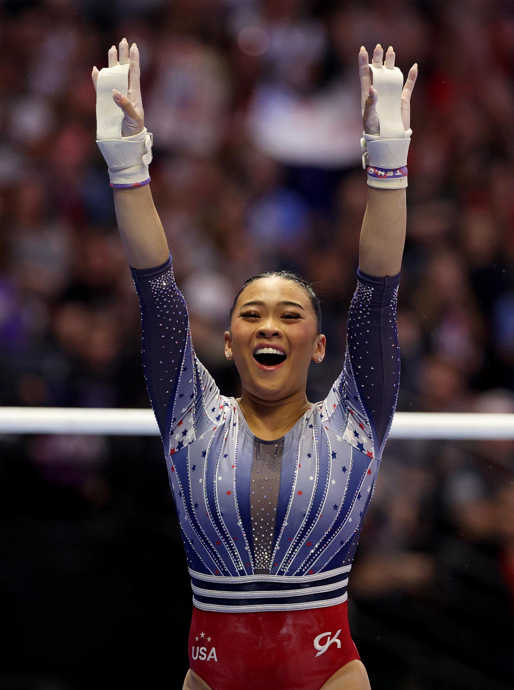 Suni Lee after her uneven bars routine at the US Olympic Team Gymnastics Trials on June 30, 2024, in Minneapolis, Minnesota | Source: Getty Images