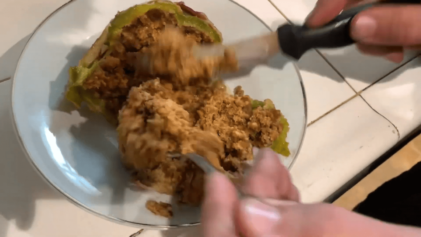 Peanut butter stuffed onion mixture on kitchen counter | Source: Youtube
