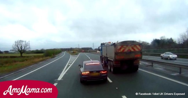 Police released footage that shows near miss between undertaking road rage driver and lorry