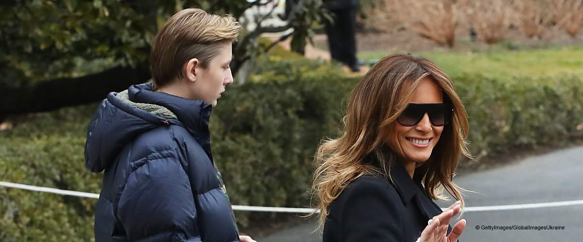 Melania Trump Chose Casual Bright Pants and Stylish Sneakers in a Rare Appearance with Son Barron