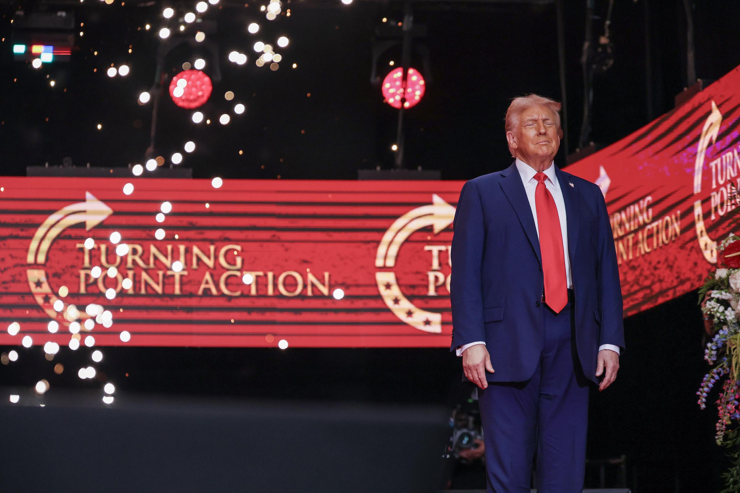 U.S. President Donald Trump speaks during the public memorial service for Charlie Kirk at State Farm Stadium on September 21, 2025 | Source: Getty Images
