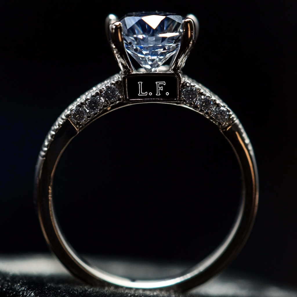 A diamond ring with an engraving of the letters 'L.F.' | Source: Midjourney