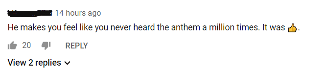 Screenshot of a YouTube user's comment on Anthony Hamilton's performance. | Photo: YouTube/NBA
