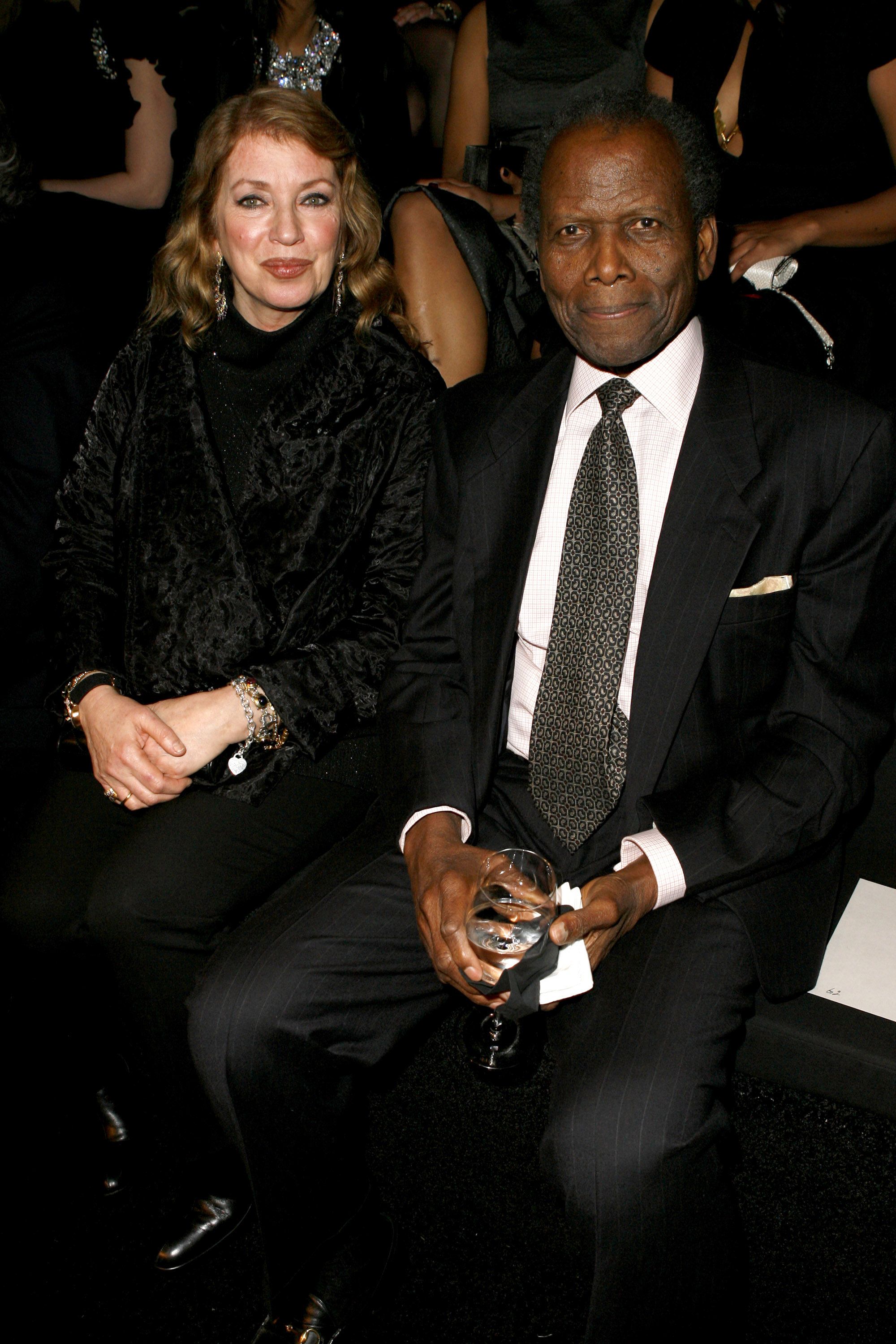 Sidney Poitier and Joanna Shimkus during Giorgio Armani Prive in Los Angeles | Source: Getty Images