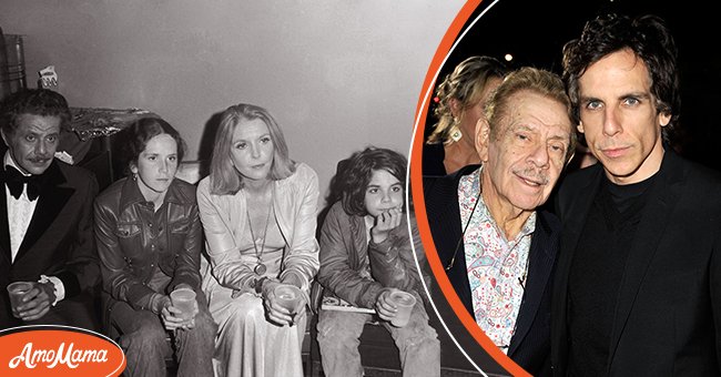 [Left] Jerry Stiller and his wife Ann Meara sit with their children, Ben and Amy Stiller, at the UJA telethon; [Right] Actor Jerry Stiller and his son, Ben Stiller at the Dreamworks' premiere of "I Love You, Man" held at Mann's Village Theater on March 17, 2009 in Westwood, California. | Source: Getty Images