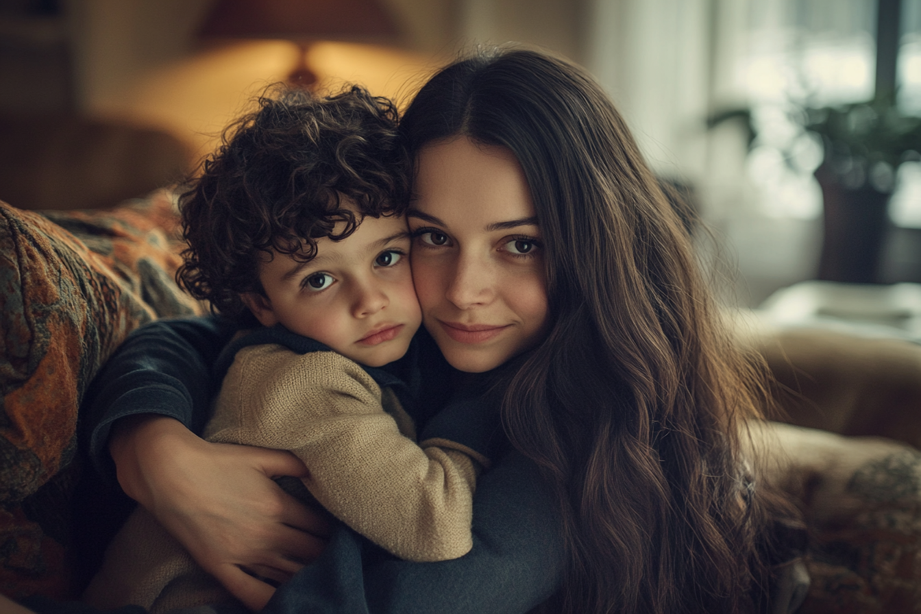 A woman hugging her son | Source: Midjourney