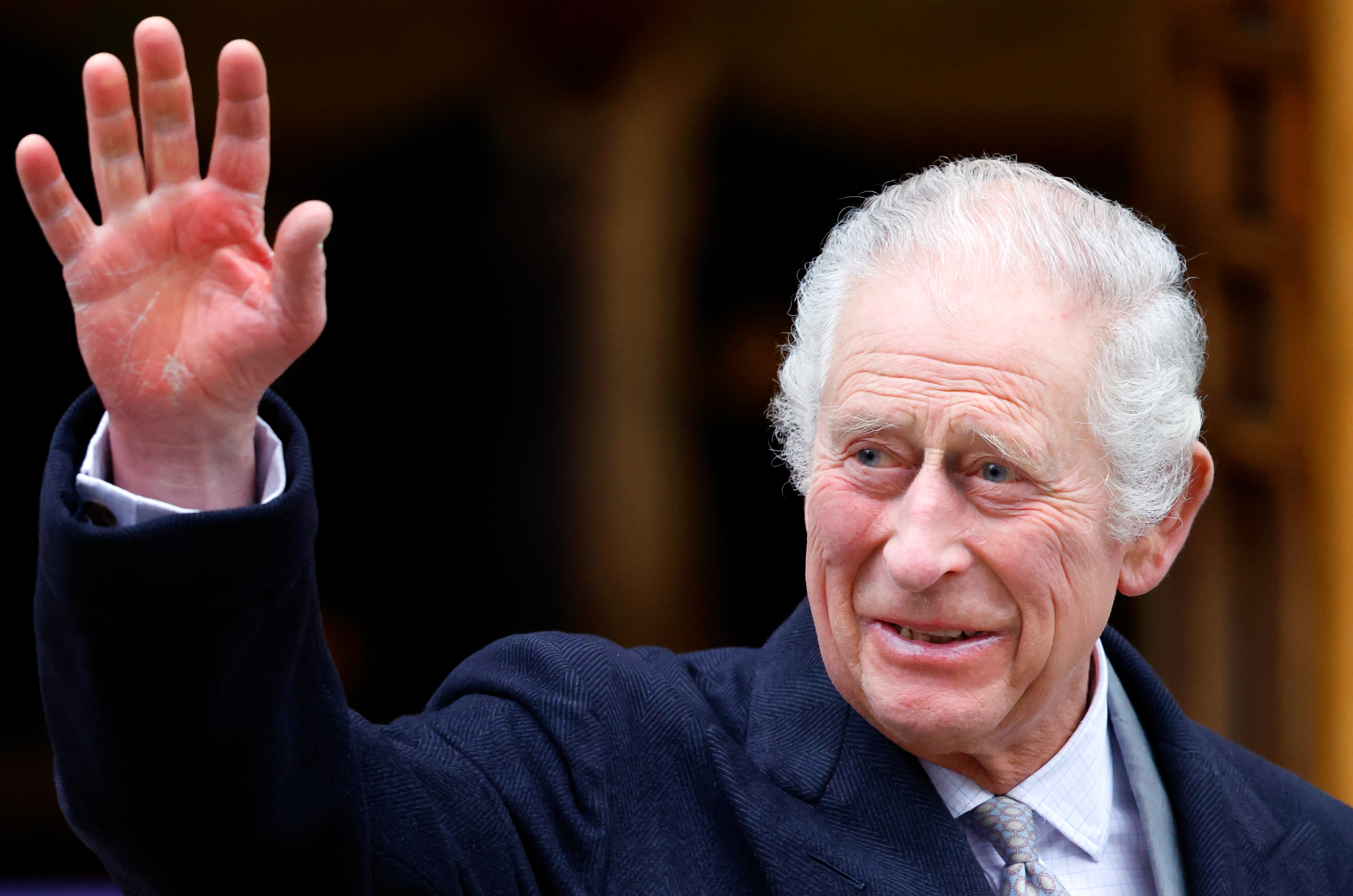 King Charles III waves as he leaves The London Clinic after treatment for an enlarged prostate on January 29, 2024 | Source: Getty Images