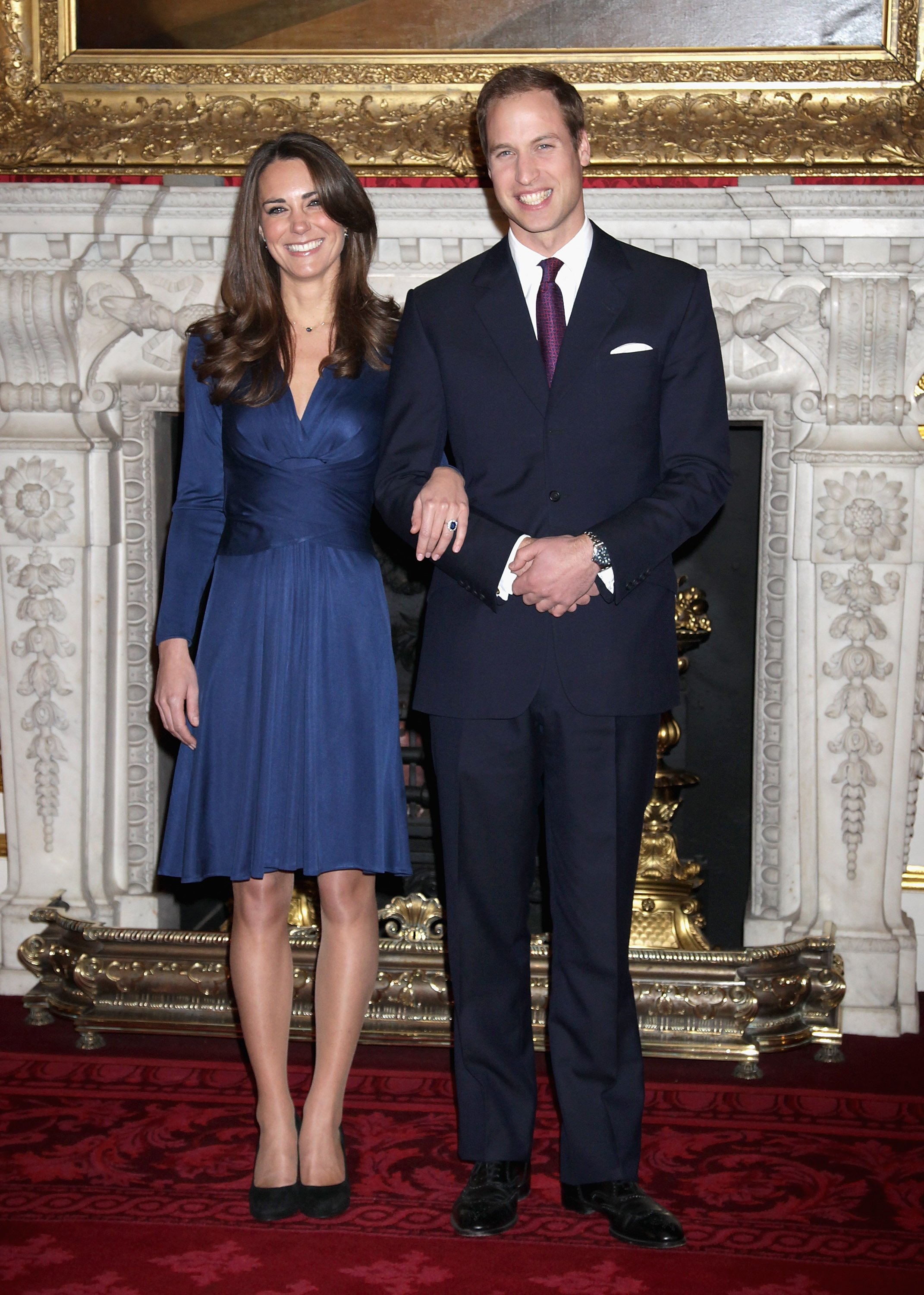 Prince William and Kate Middleton pose for photographs in the State Apartments of St James Palace on November 16, 2010 in London, England. | Source: Getty Images