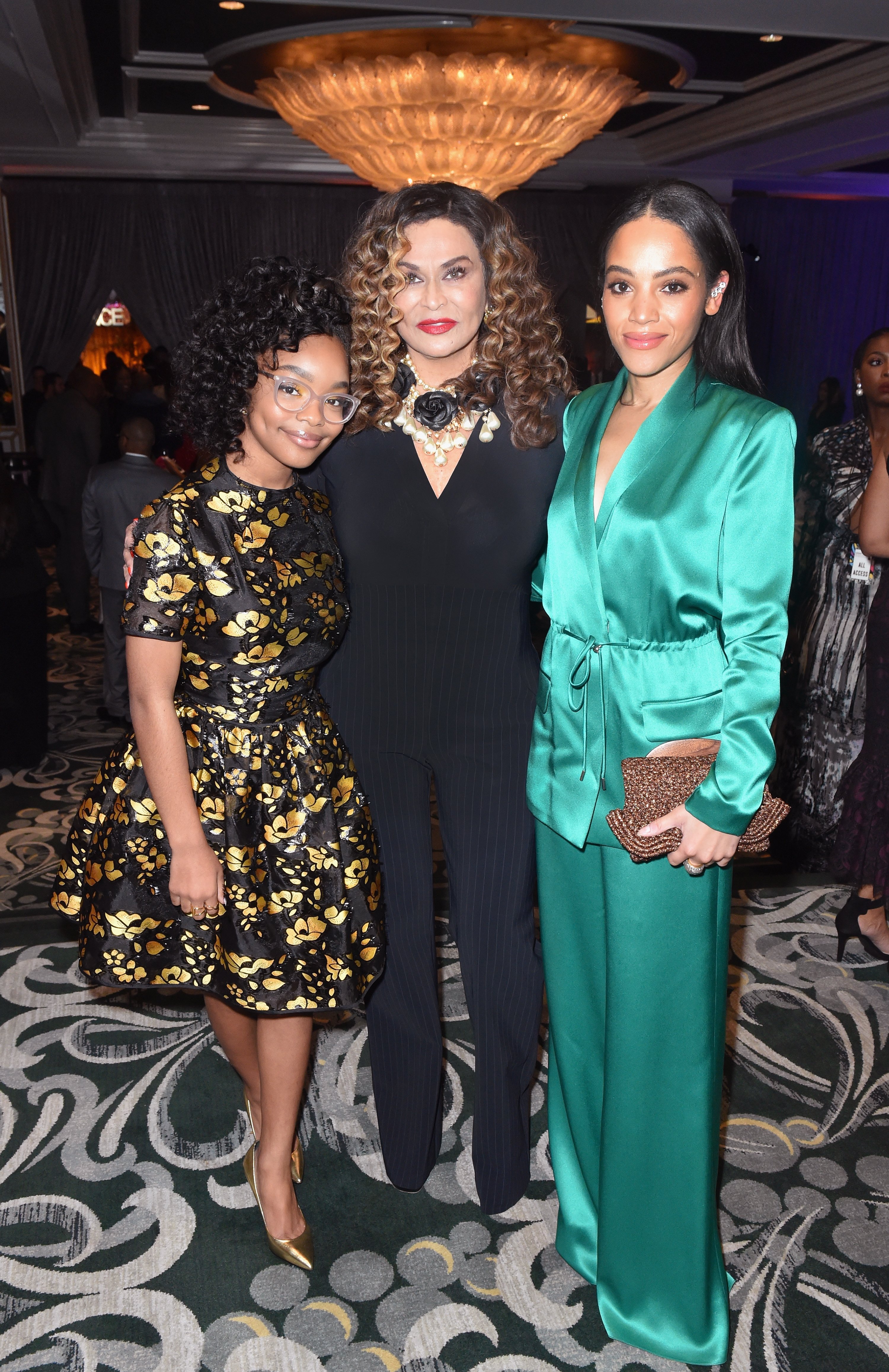Marsai Martin, Tina Knowles Lawson, and Bevy Smith attend the 2019 Essence Black Women in Hollywood Awards Luncheon on February 21, 2019 in Los Angeles, California. | Source: Getty Images