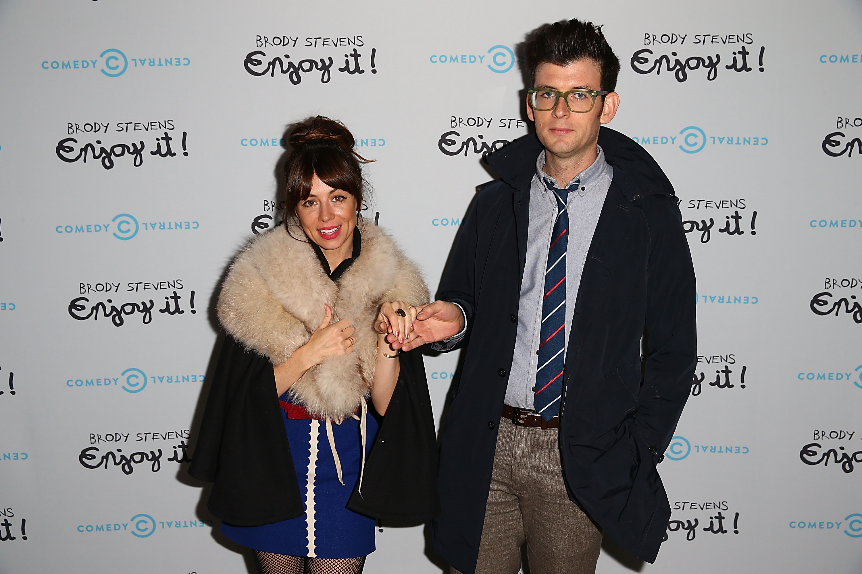 Natasha Leggero and Moshe Kasher arrive at the "Brody Stevens: Enjoy It!" Premiere Party at Smogshoppe, on November 21, 2013, in Los Angeles, California. | Source: Getty Images