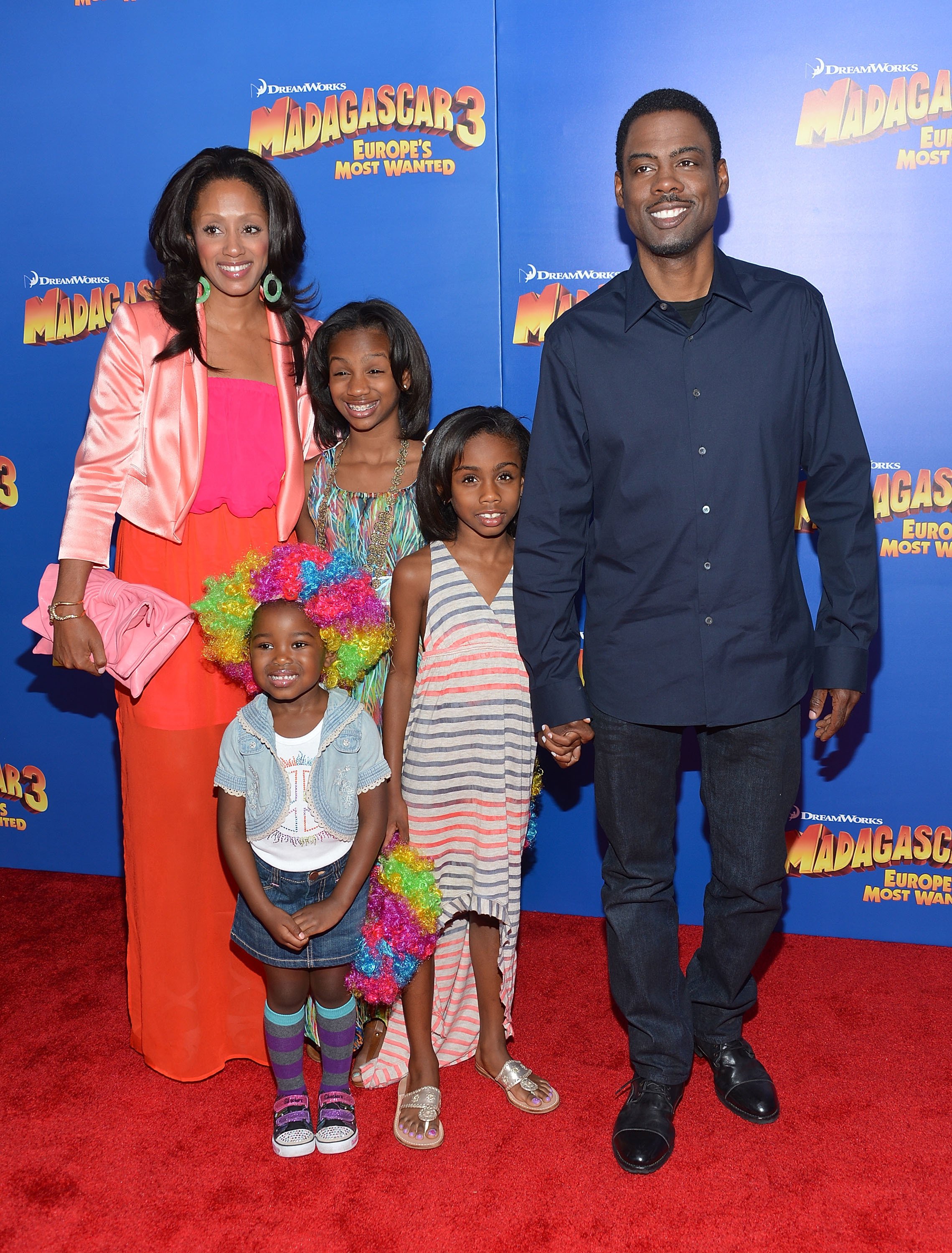 Chris Rock, his wife Malaak Rock and daughters Lola Rock, Zahra, and Ntombi attend the premiere for "Madagascar 3: Europe's Most Wanted" on June 7, 2012, New York | Getty Images (Photo by Robin Marchant/FilmMagic)
