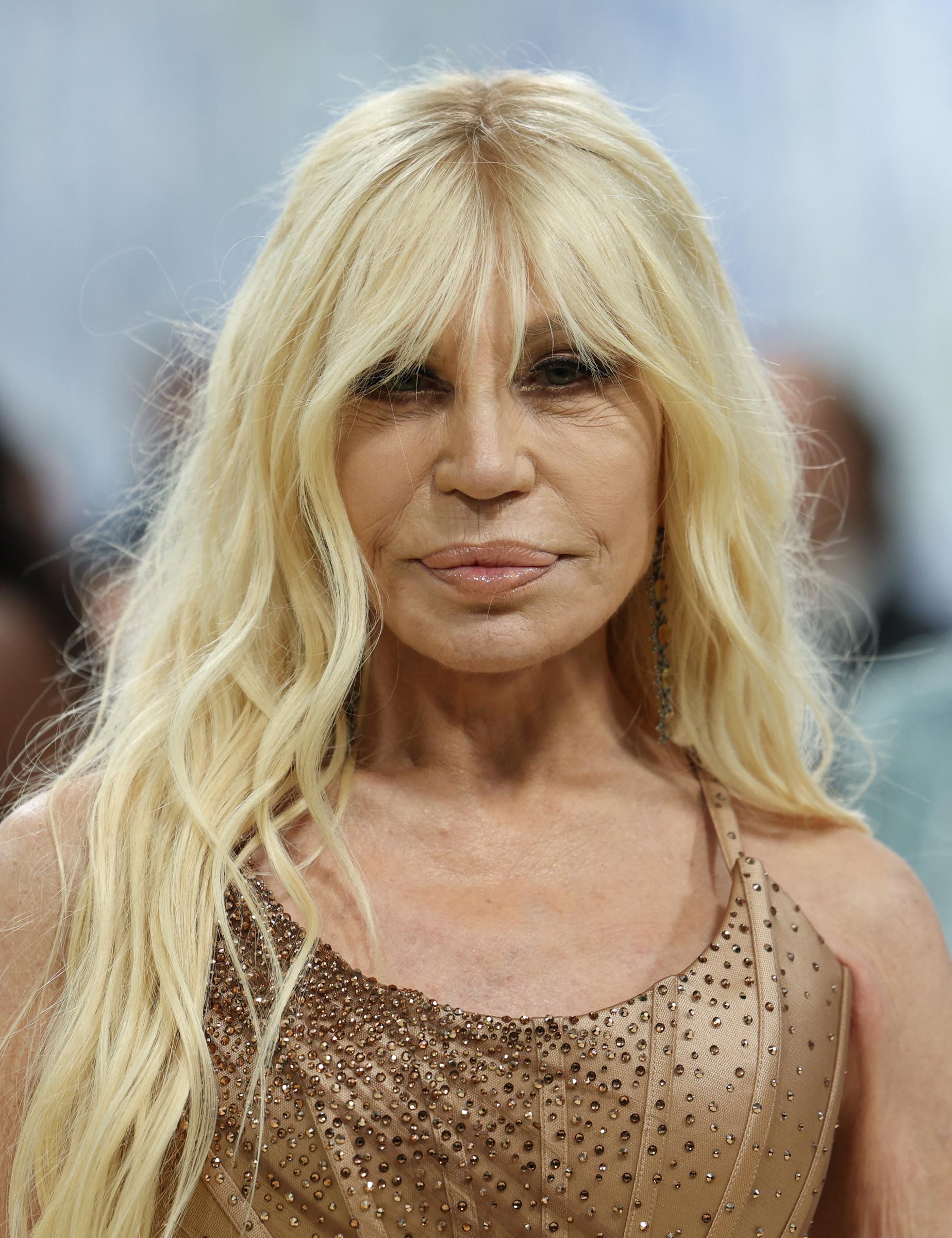 Donatella Versace arrives for the Met Gala celebrating "Costume Art" at the Metropolitan Museum of Art on May 4, 2026, in New York City | Source: Getty Images