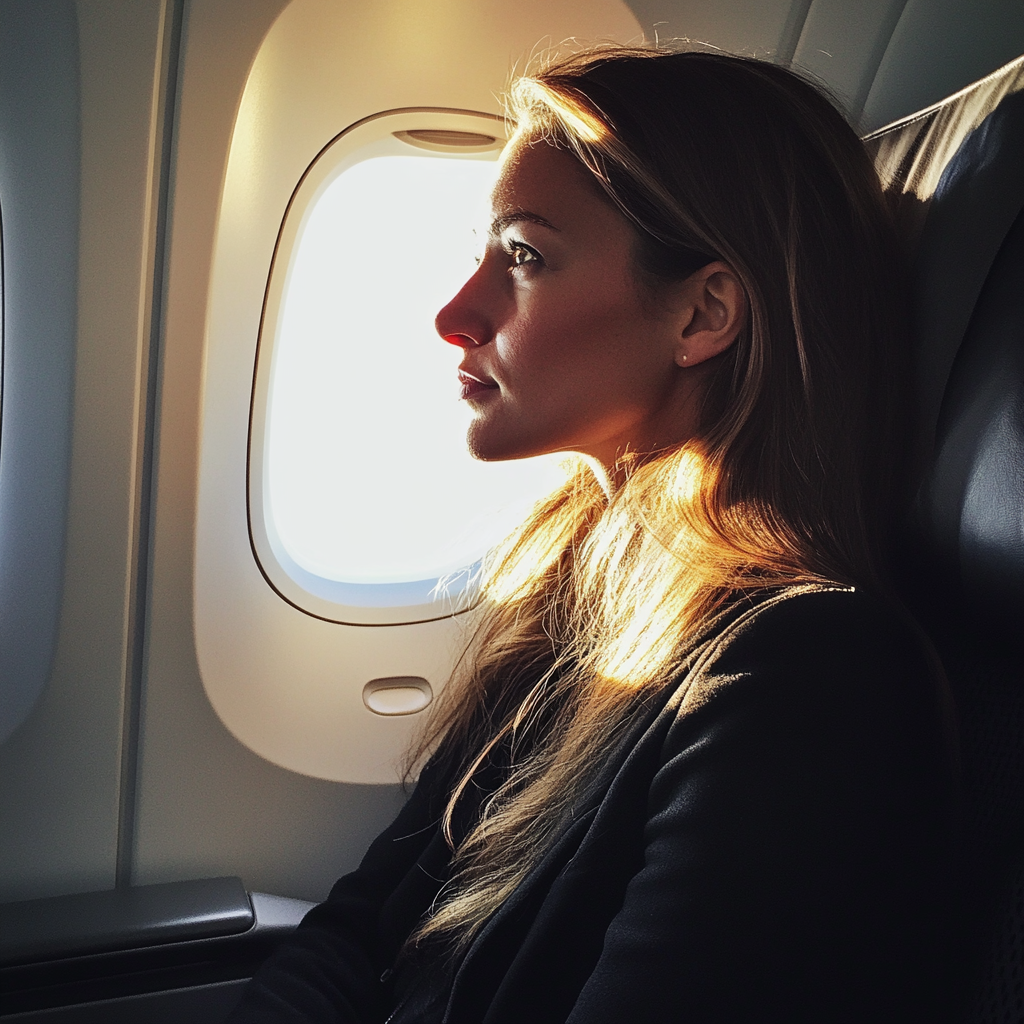 A woman sitting in an airplane | Source: Midjourney