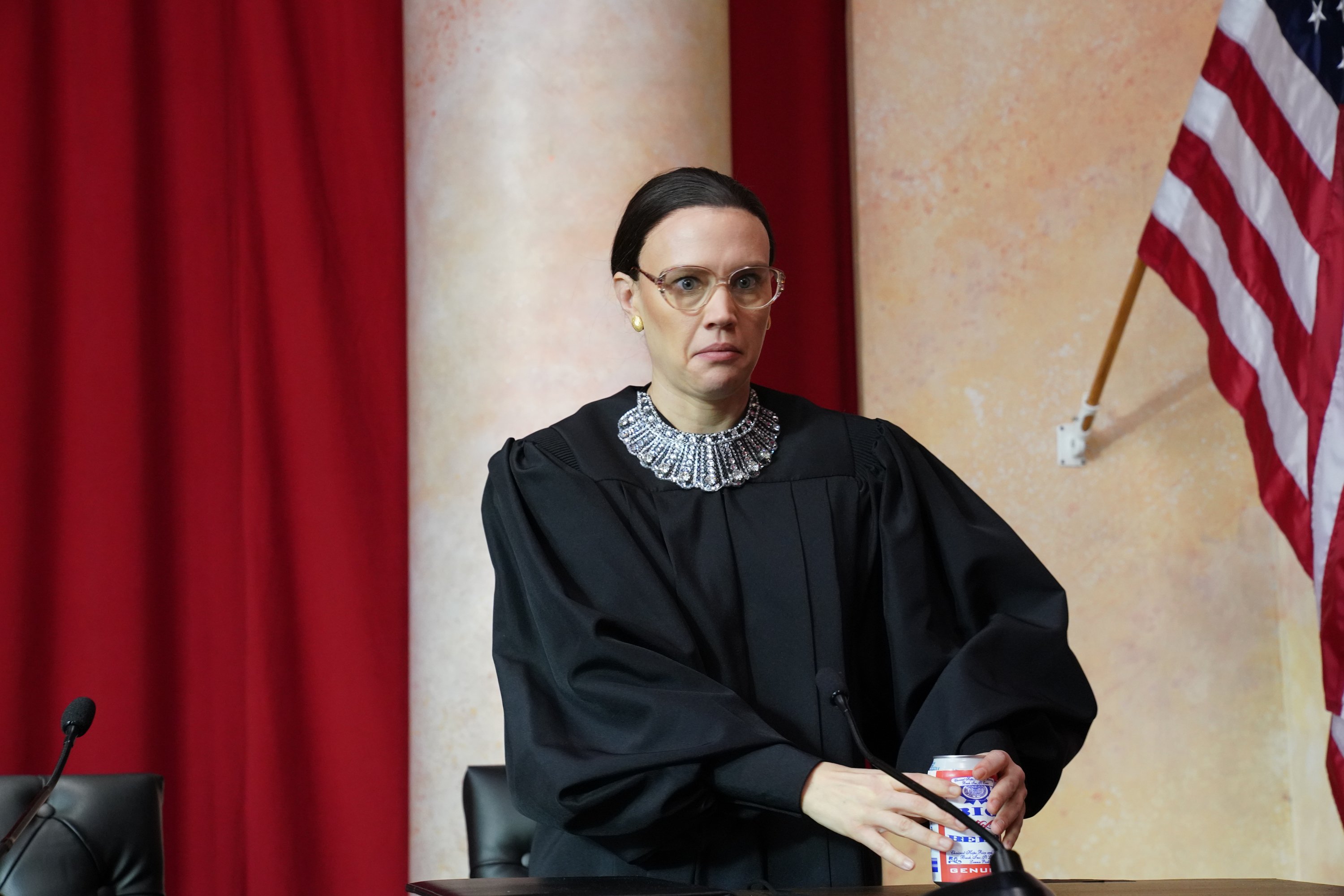 Kate McKinnon playing the role of Justice Ruth Bader Ginsburg during the "Courtroom Rap" sketch of "Saturday Night Live" in 2018 | Photo: Steve Molina Contreras/NBCU Photo Bank/NBCUniversal via Getty Images