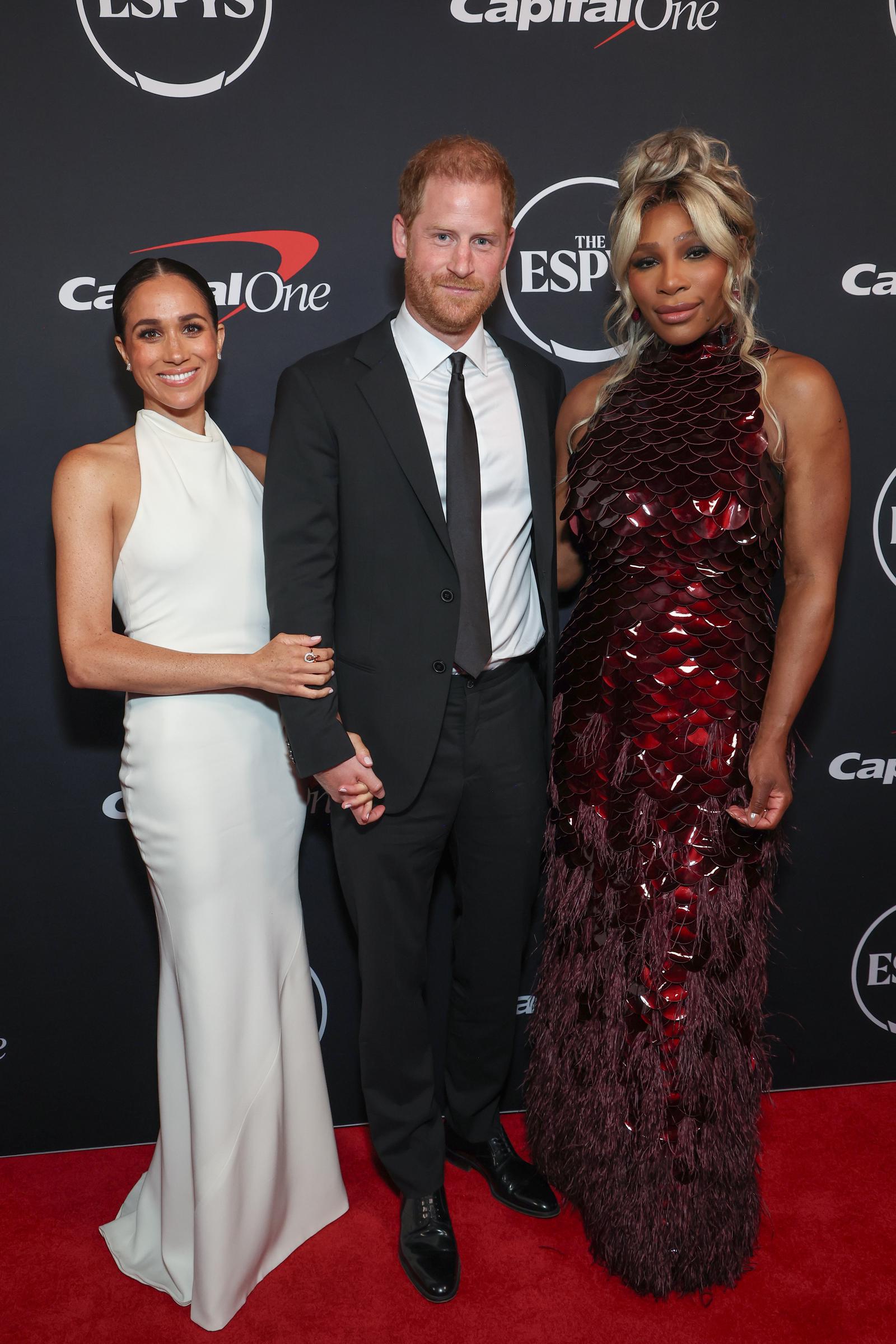 Meghan Markle, Prince Harry, and Serena Williams at the ESPY Awards on July 11, 2024, in Hollywood, California | Source: Getty Images